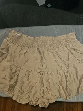 SHEIN Smocked Tiered Flowy Shorts In Light Tan
